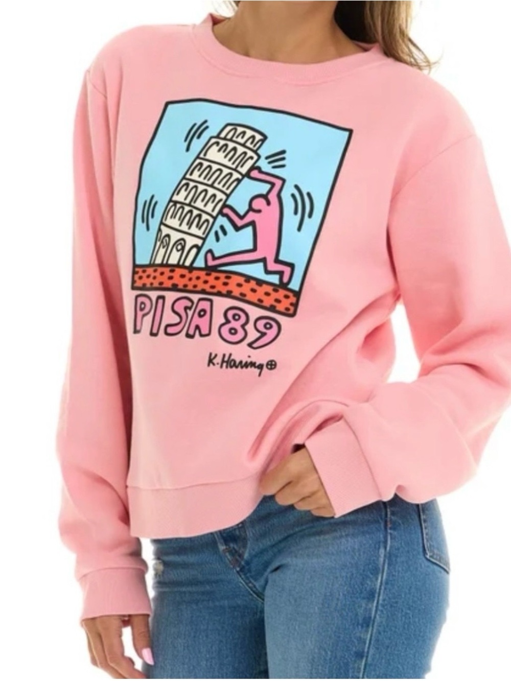 Keith Haring Pisa 89 Pink Sweatshirt Pullover Medium Artsy Graphic Graffiti Pop